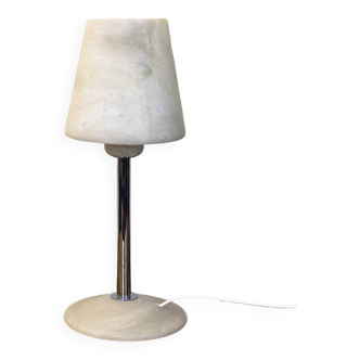 Lampe de table en métal chromé et albâtre, Espagne, années 1980
