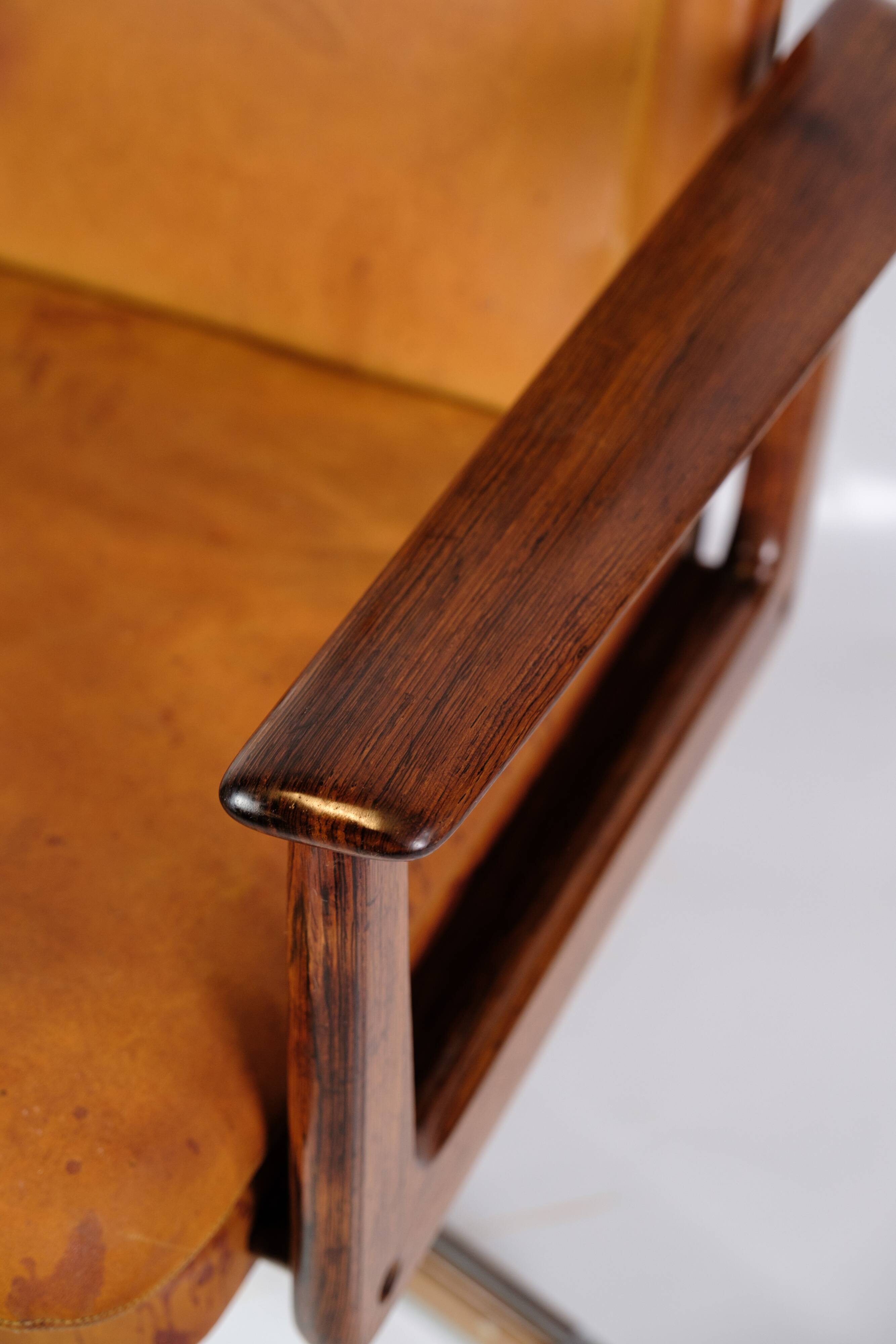 Office Chair Model 419 Made In Rosewood With Cognac Leather Seat By Arne Vodder For Sibast from 1960
