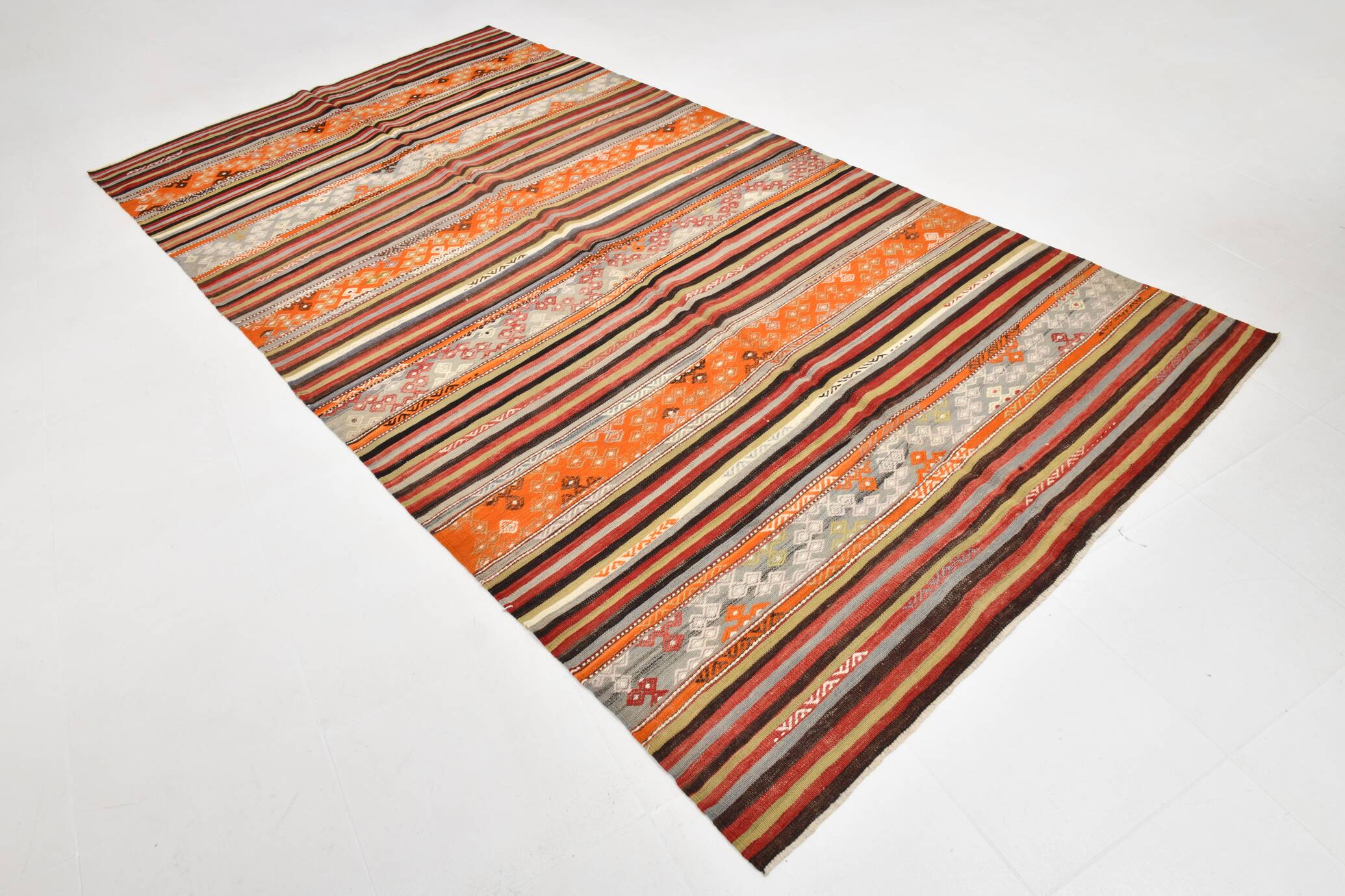 6x11 Peach Color Striped Kilim Rug, Antique Wool Kilim Rug, 165x326