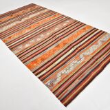 6x11 Peach Color Striped Kilim Rug, Antique Wool Kilim Rug, 165x326