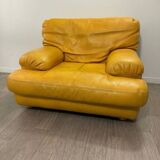 Fauteuil cuir jaune Rochebobois années 80/90