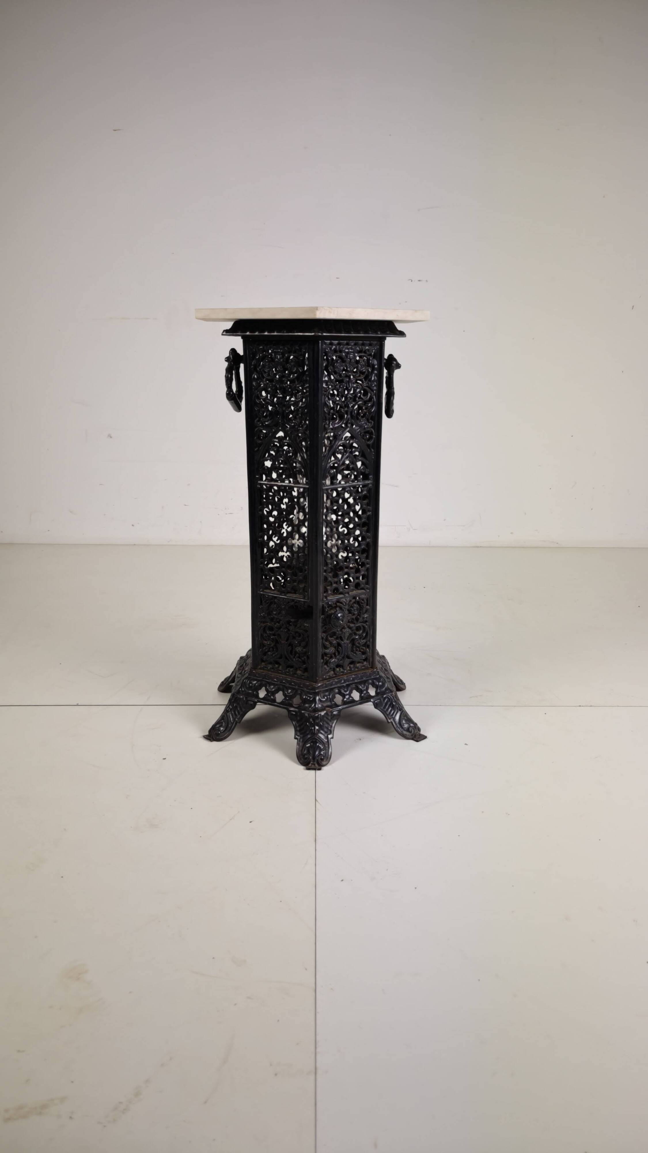 Orientalist Cast Iron side table with Marble Top, late 19th Century