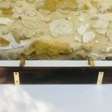 Vintage brass and wood hanging wall shelf
