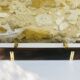Vintage brass and wood hanging wall shelf