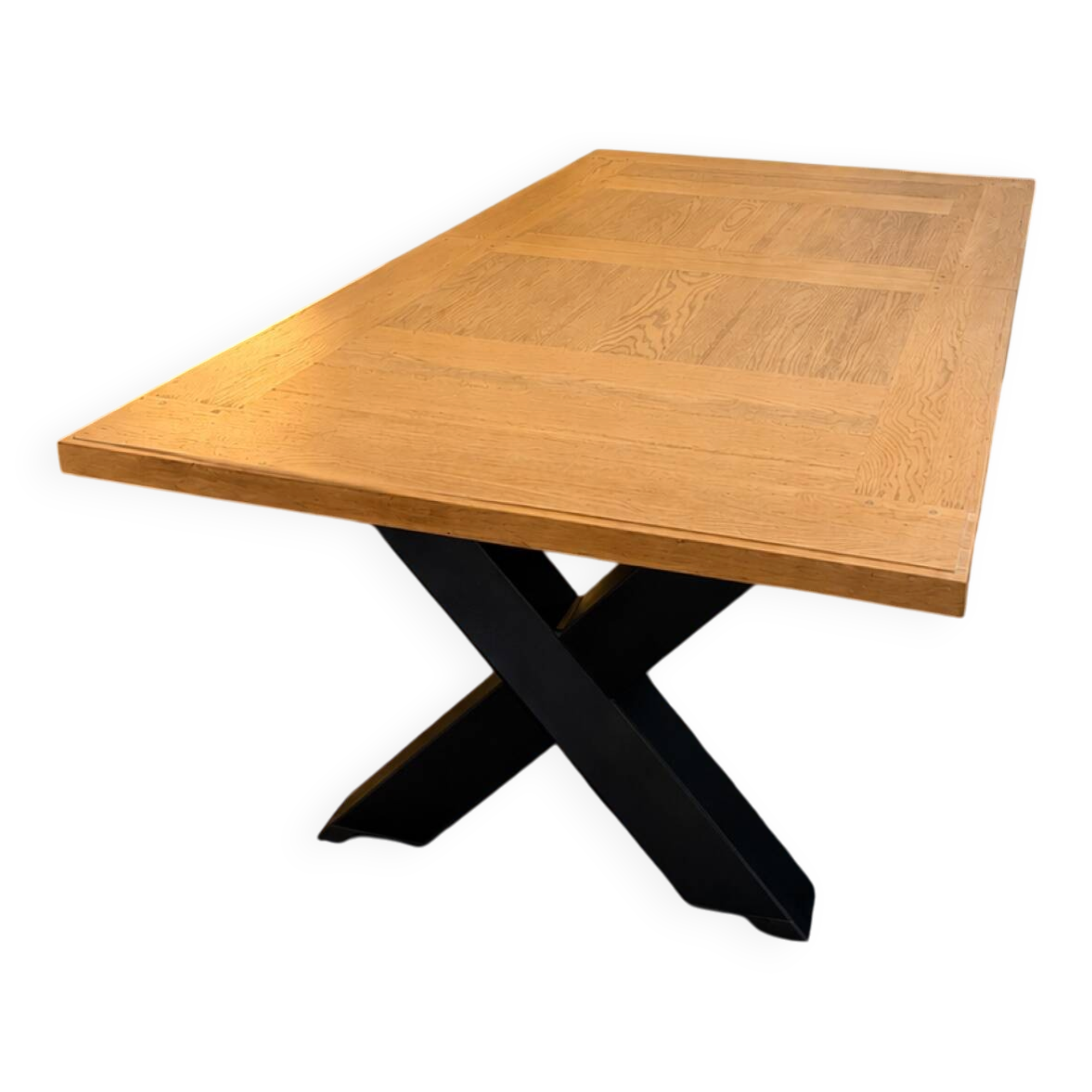 Solid oak dining table with extension 180/260 x 100 cm – X metal leg