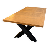 Solid oak dining table with extension 180/260 x 100 cm – X metal leg