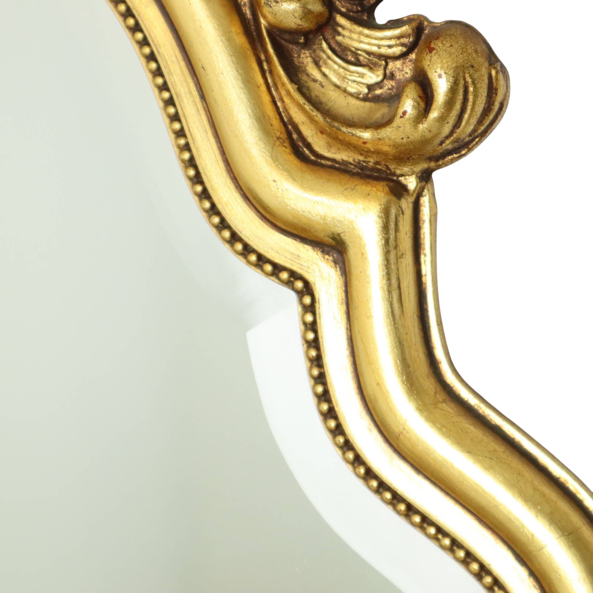 French Gold Leaf Gilded Crested Mirror Baroque Style Facet 84cm