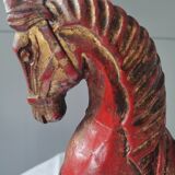 Ancienne statue cheval en bois polychrome 26 cm x 7 cm
