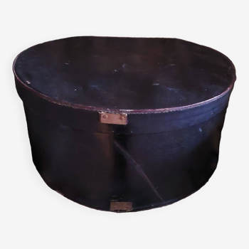 Valise à chapeau ancienne tissu fleuri simili cuir noir