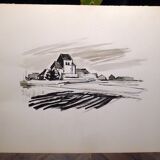 Original drawing in black chalk by Jean Villette (1913-2005)