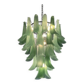 Contemporary Mazzega-Style Frosted Green Random Glass Chandelier