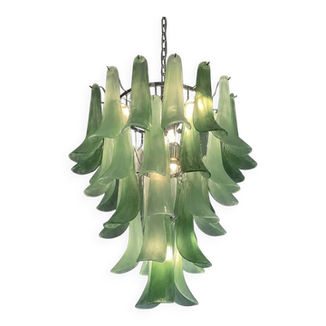 Contemporary Mazzega-Style Frosted Green Random Glass Chandelier