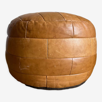 Brown patchwork leather pouf