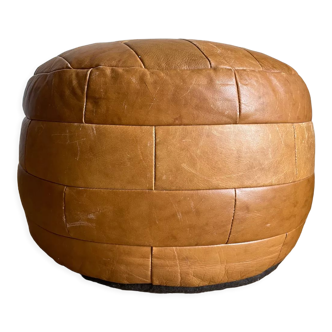 Brown patchwork leather pouf