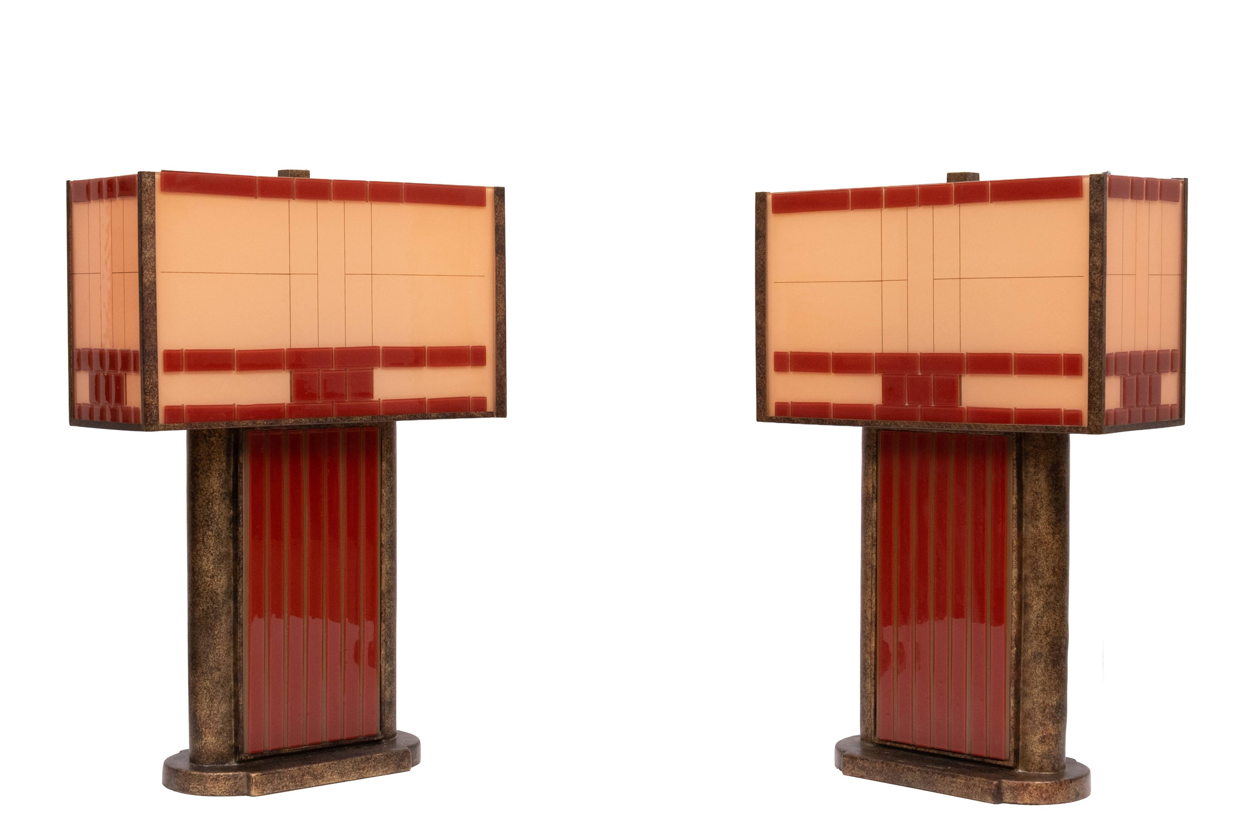 Stunning pair Art Deco style Cut Glass Table Lamps