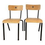 Pair of renovated school chairs with star pattern