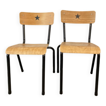 Pair of renovated school chairs with star pattern