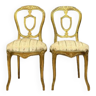 Paire de chaises style Louis XV en bois doré vers 1850