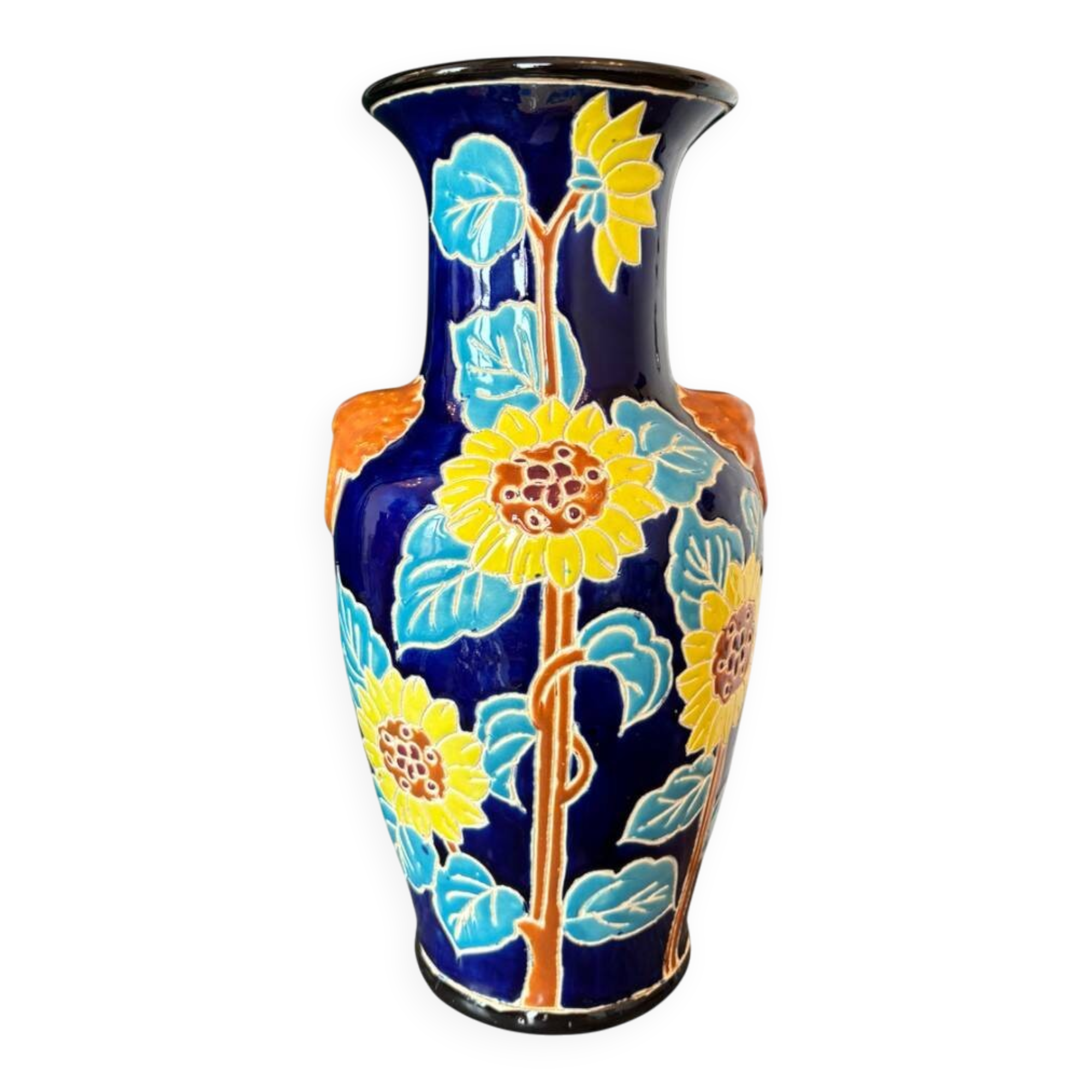 Ceramic vase with sunflowers