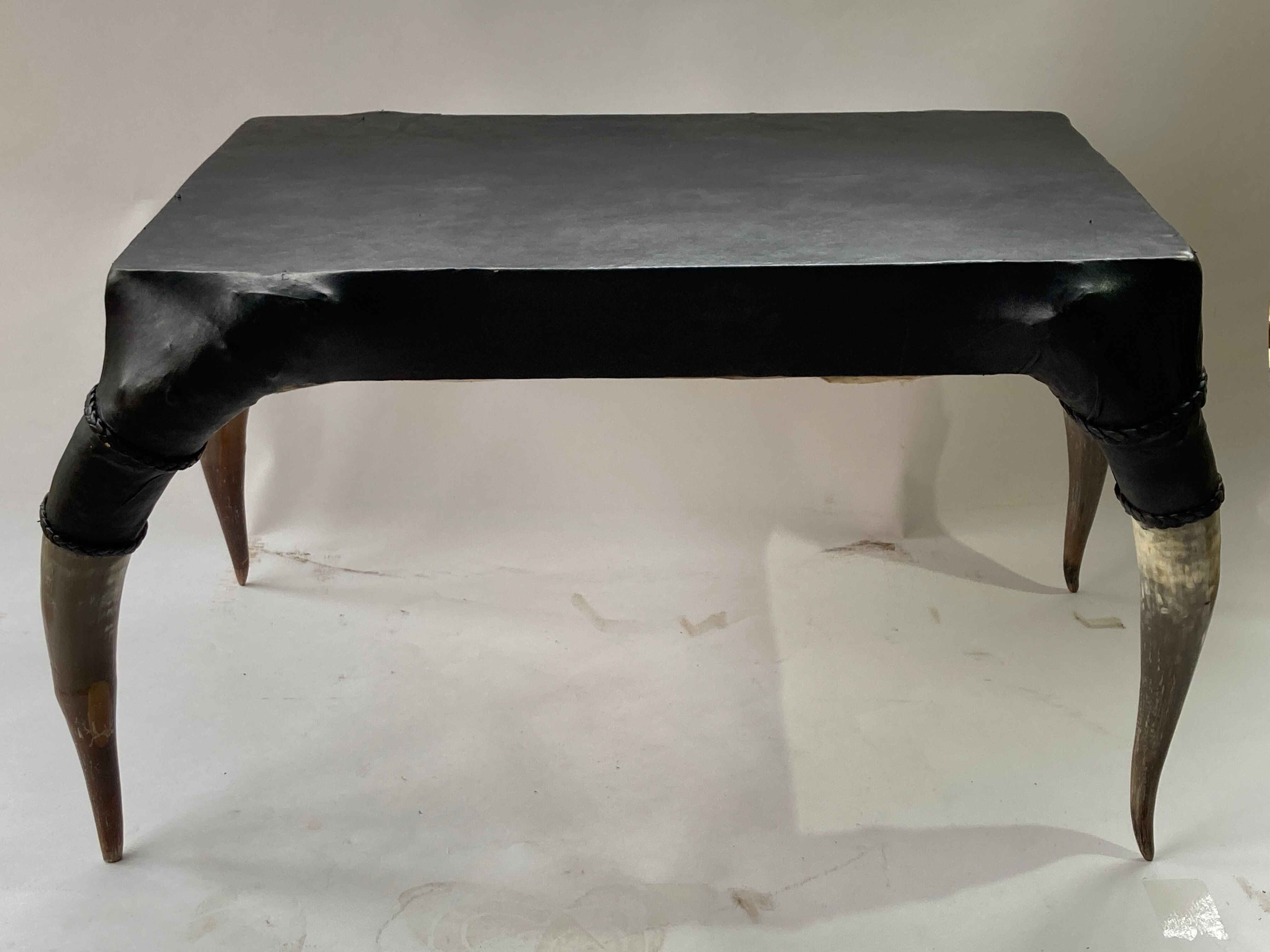 Edwardian, antique leather Cowhorn Table, 1901-1914
