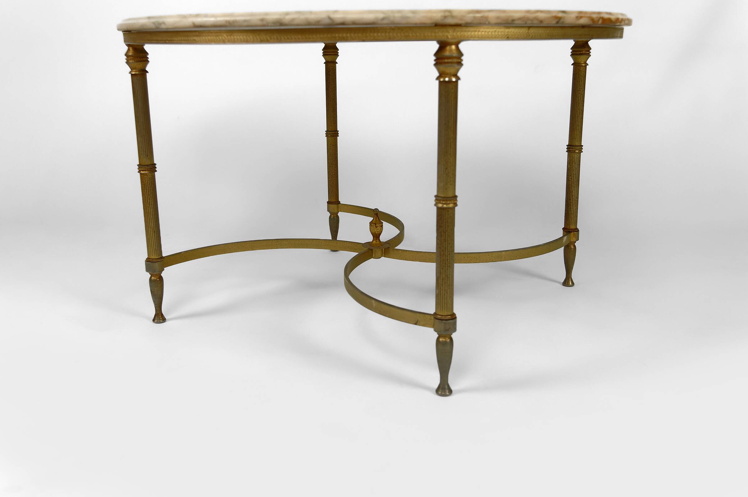 Neoclassical round coffee table, Brass and Marble, France, circa 1960
