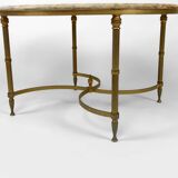 Neoclassical round coffee table, Brass and Marble, France, circa 1960