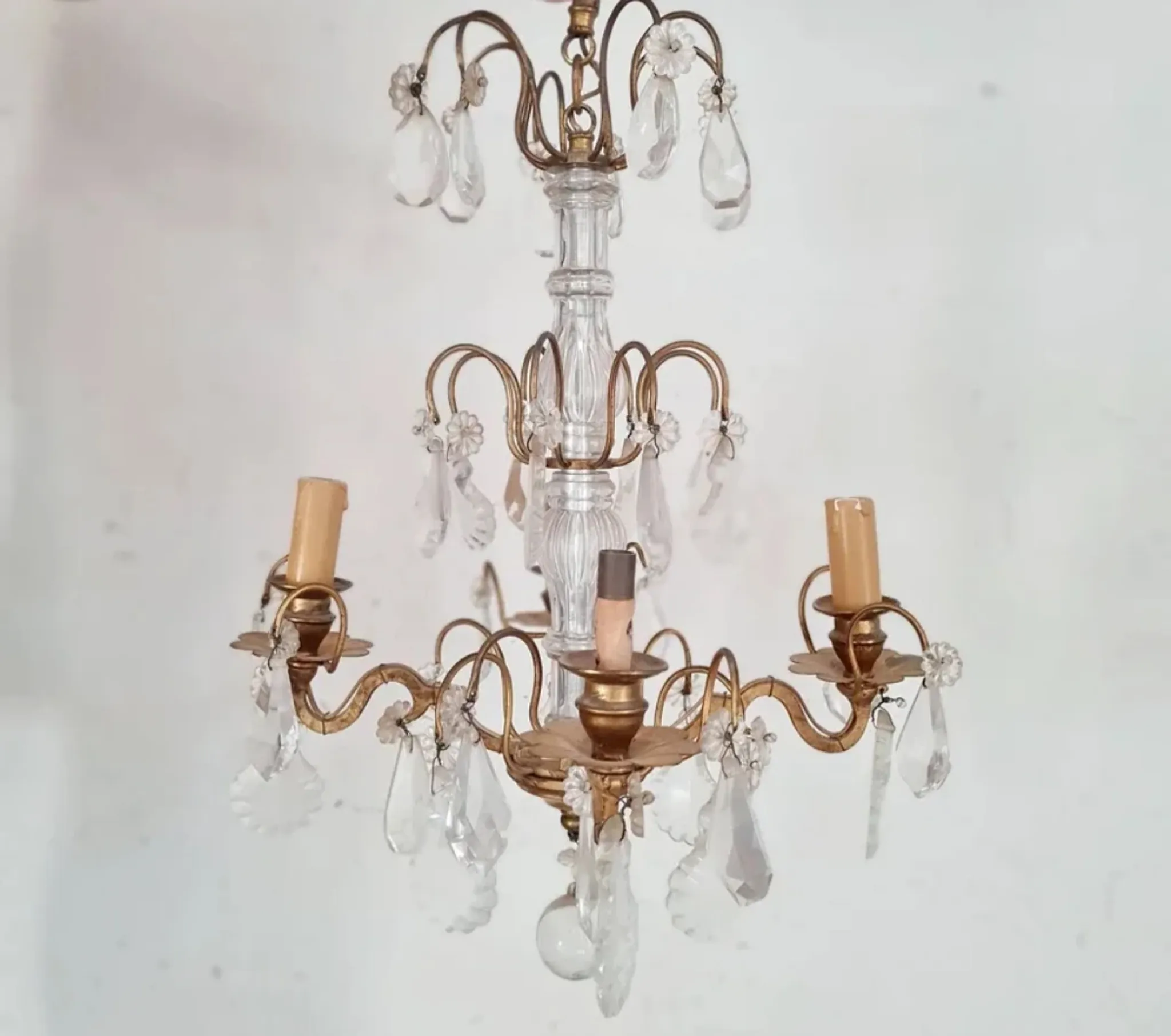 Antique Glass & Gilded Metal Chandelier 1900