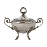 Silver sugar bowl with paw feet and ornate handles