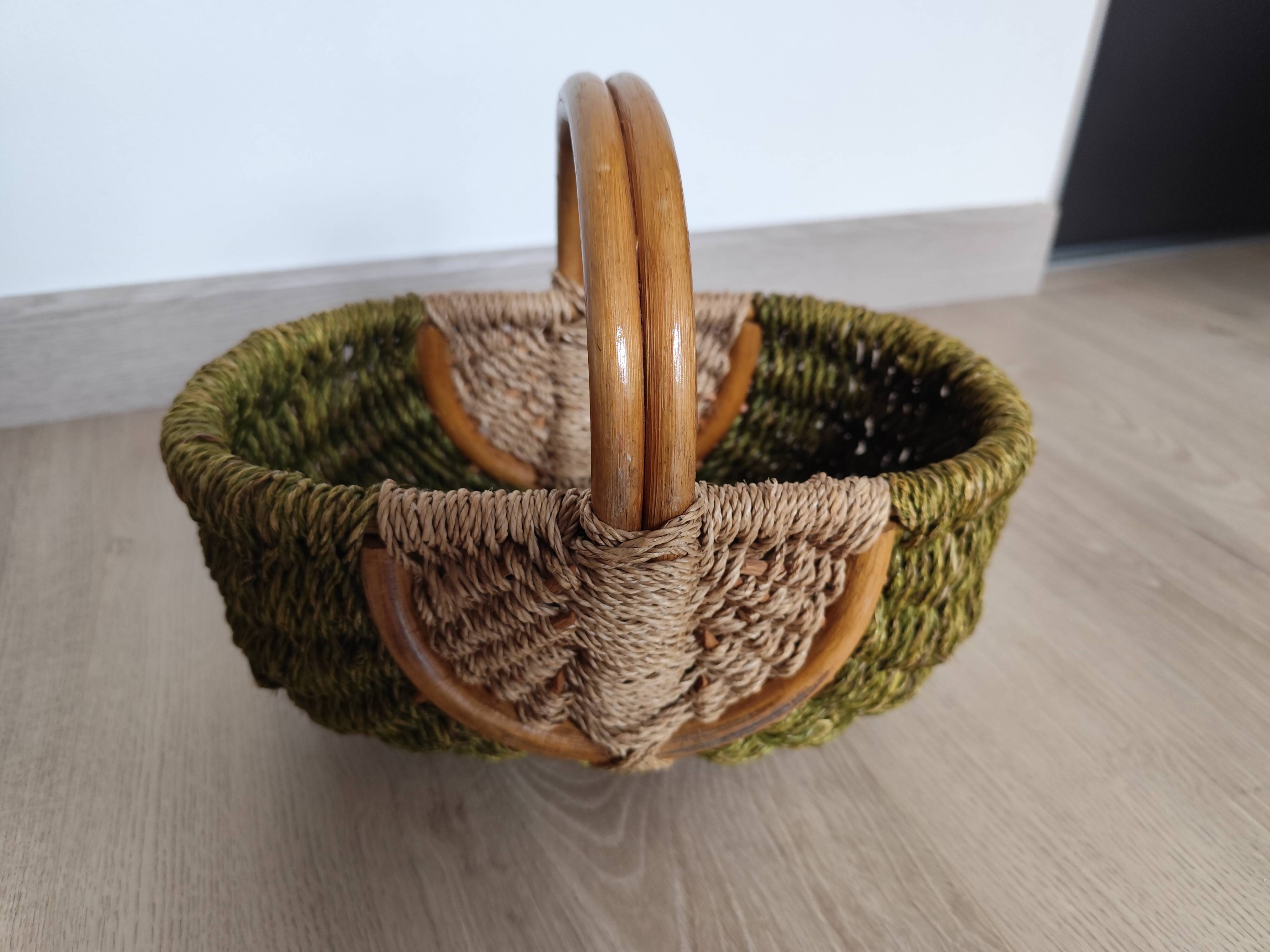 Vintage rattan & bamboo basket, 29 cm