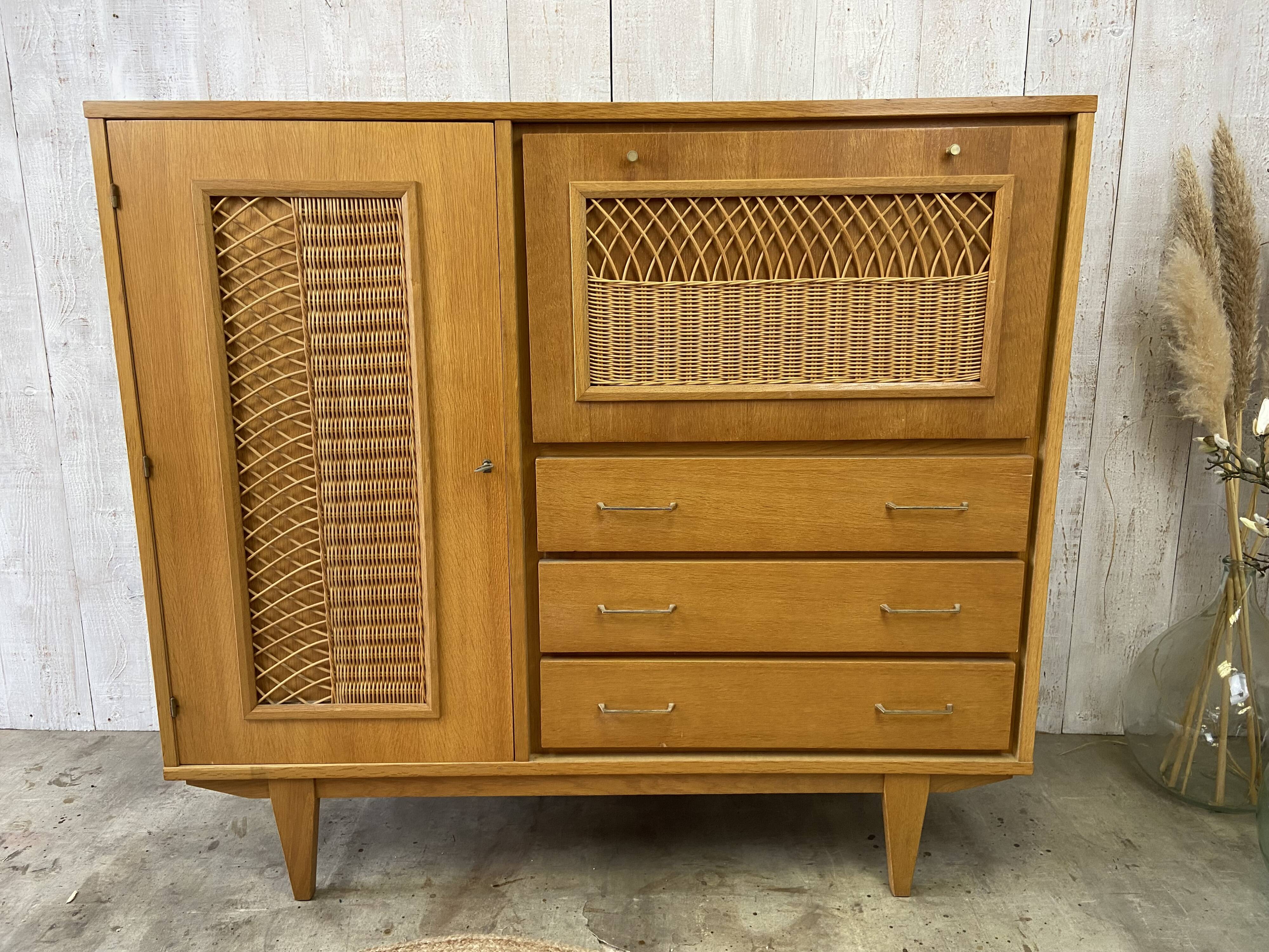 Vintage wood/wicker cabinet