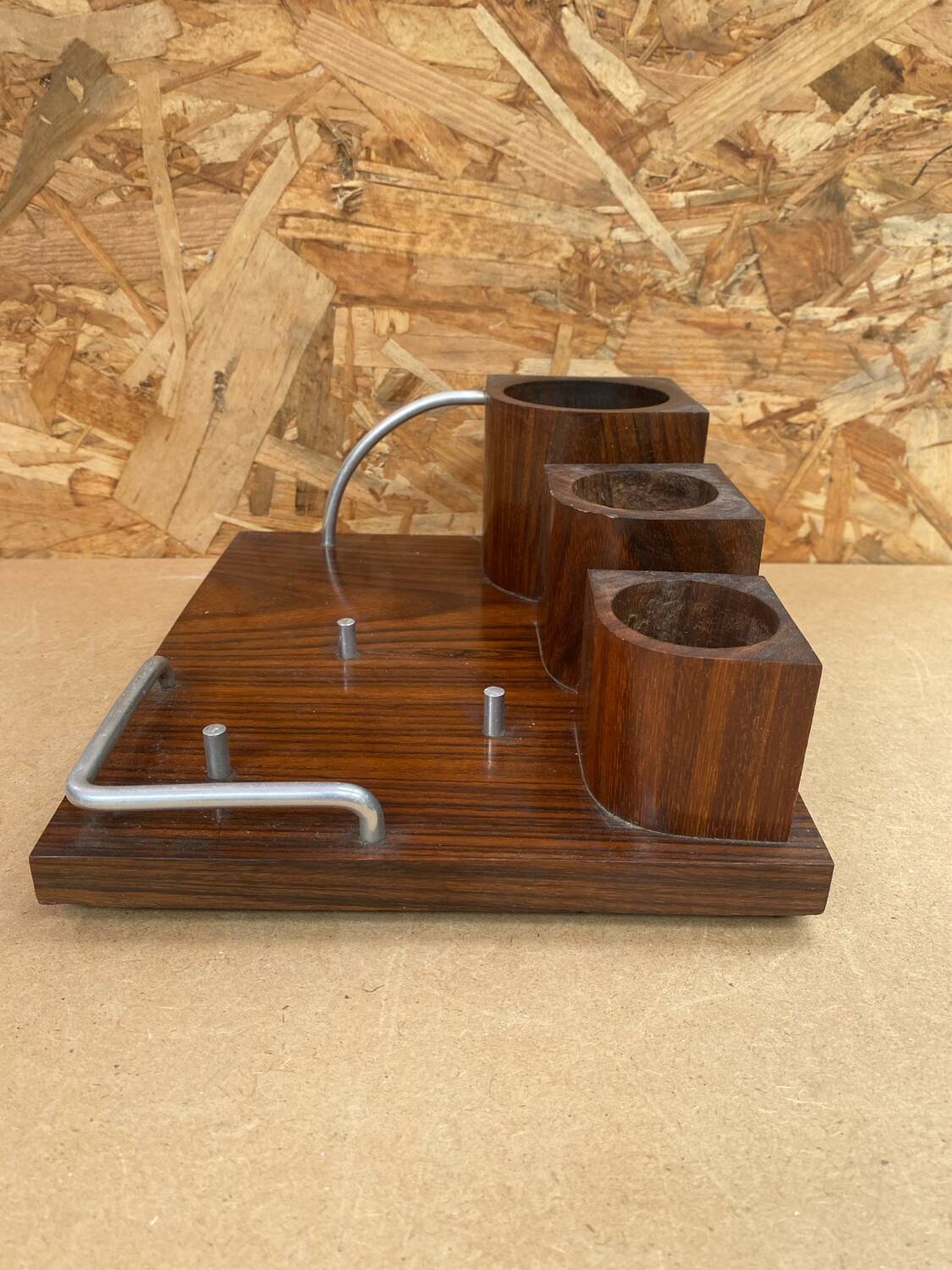 Old Smoking Kit Storage In Wood & Aluminum Vintage #B089