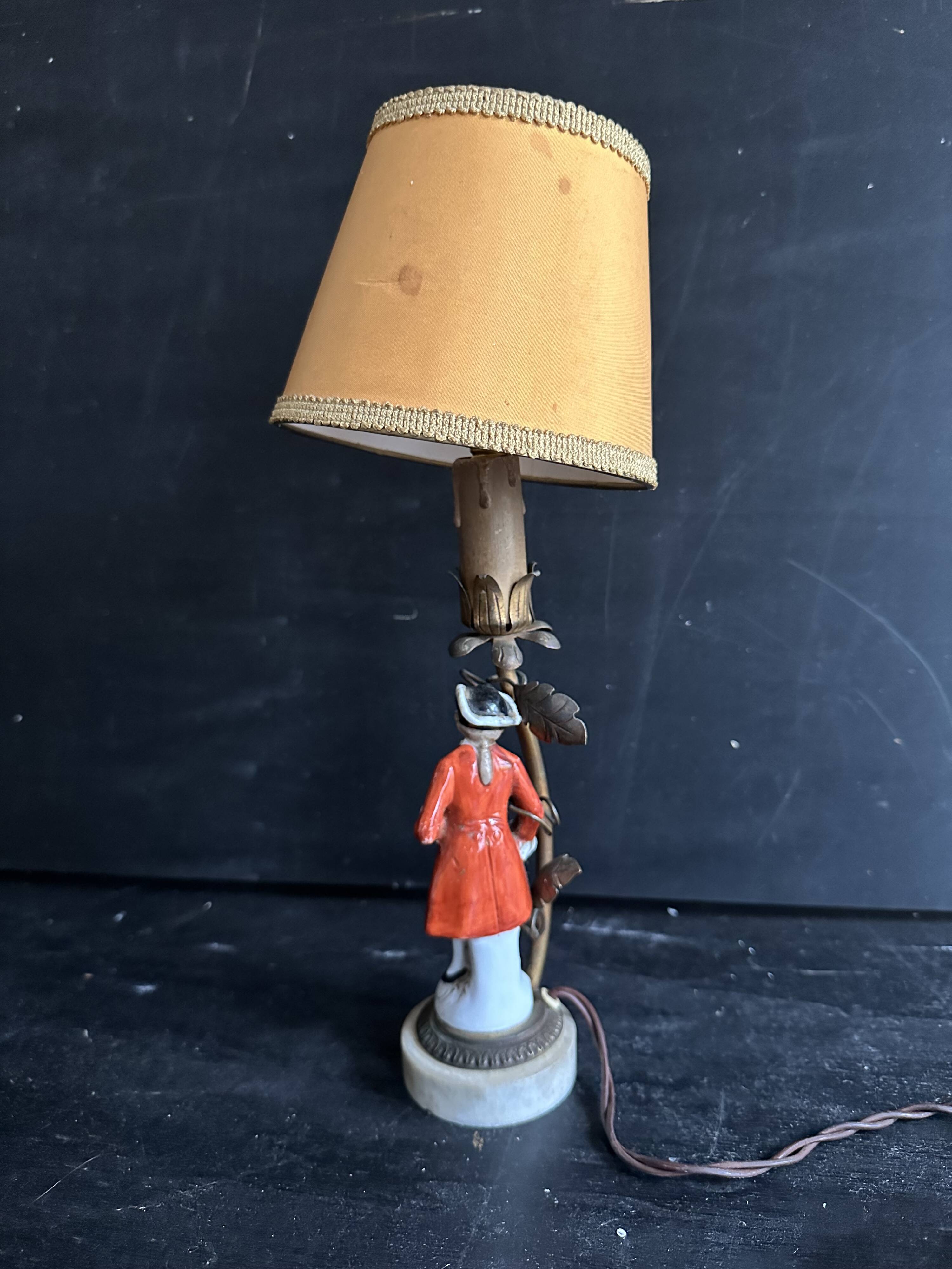 Antique porcelain marquis figurine lamp, 1940