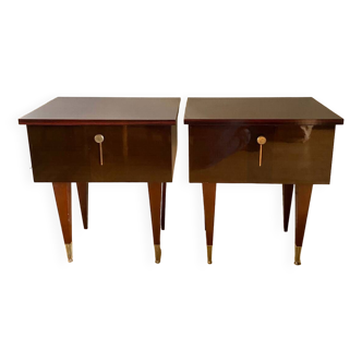 Pair of vintage mahogany veneer bedside tables