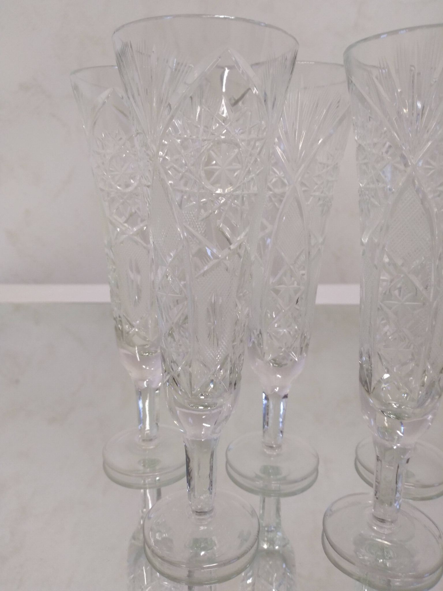 Cut crystal champagne flutes