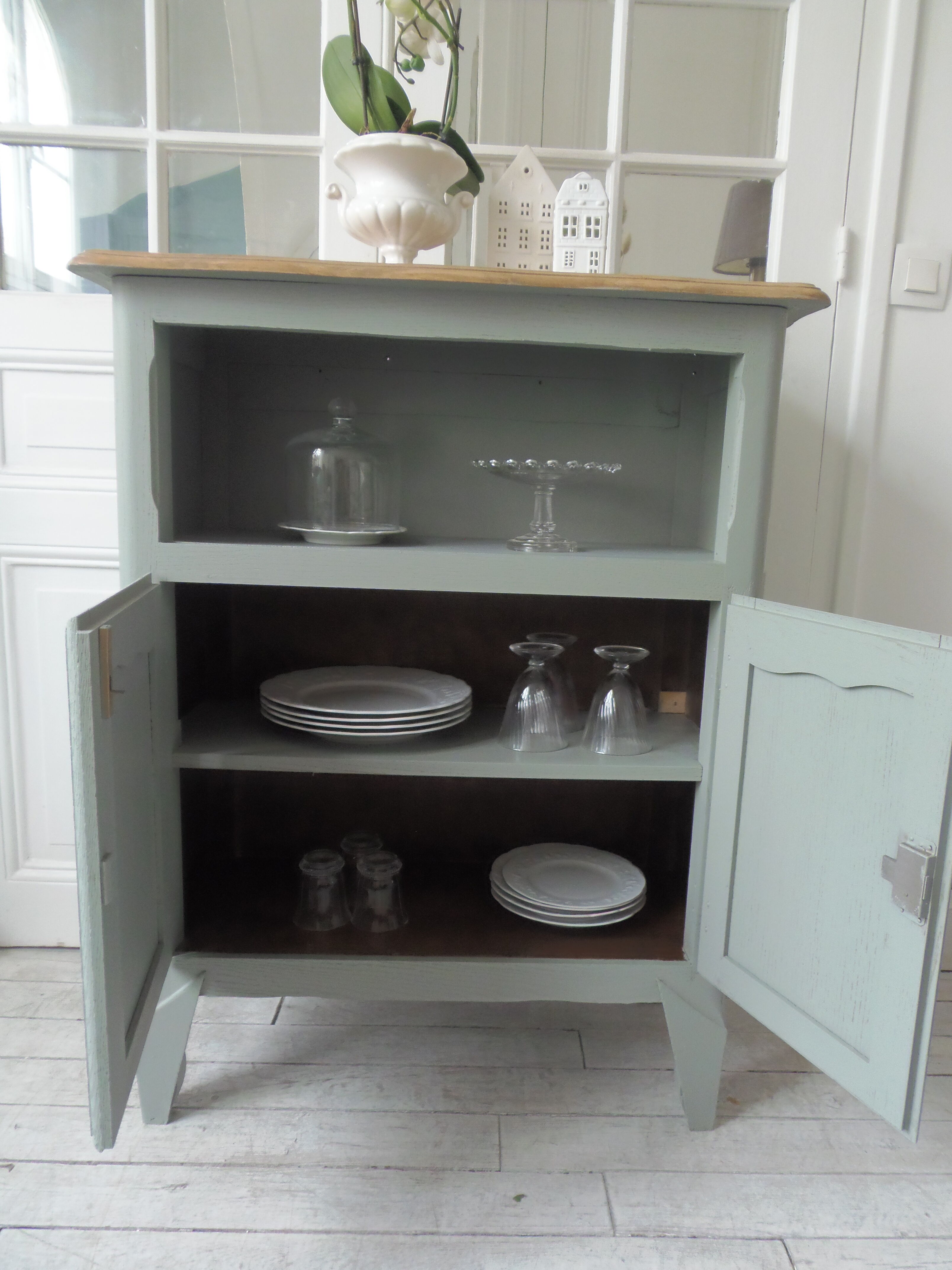 Vintage buffet green of gray, wooden tray