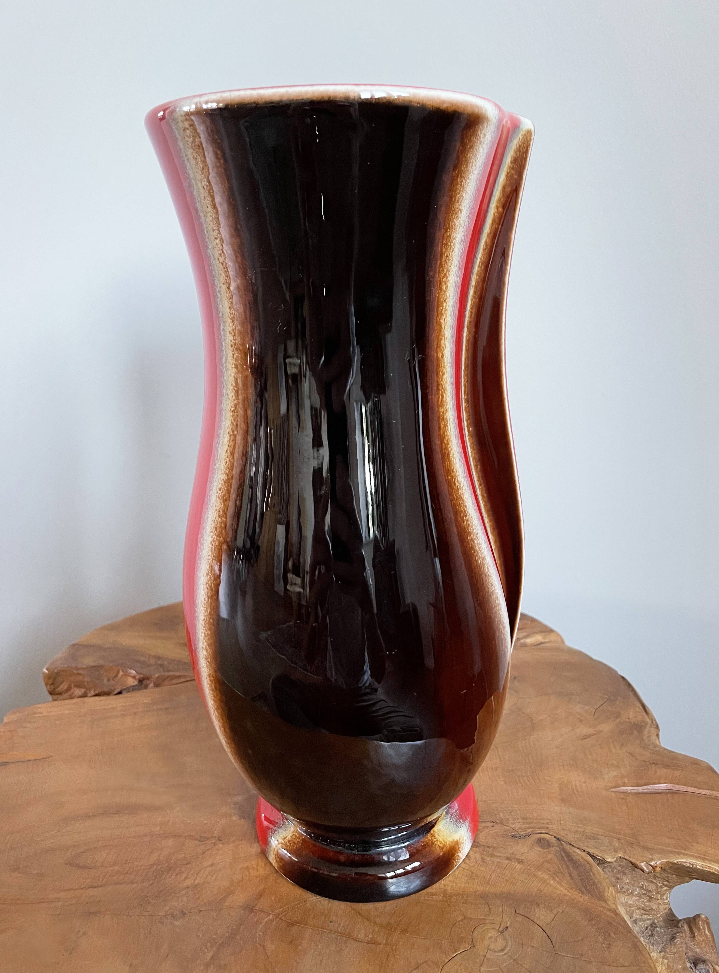 Red-Brown Verceram Vase Model 6390-28, French Mid-Century Modern Art Pottery from the 1960s