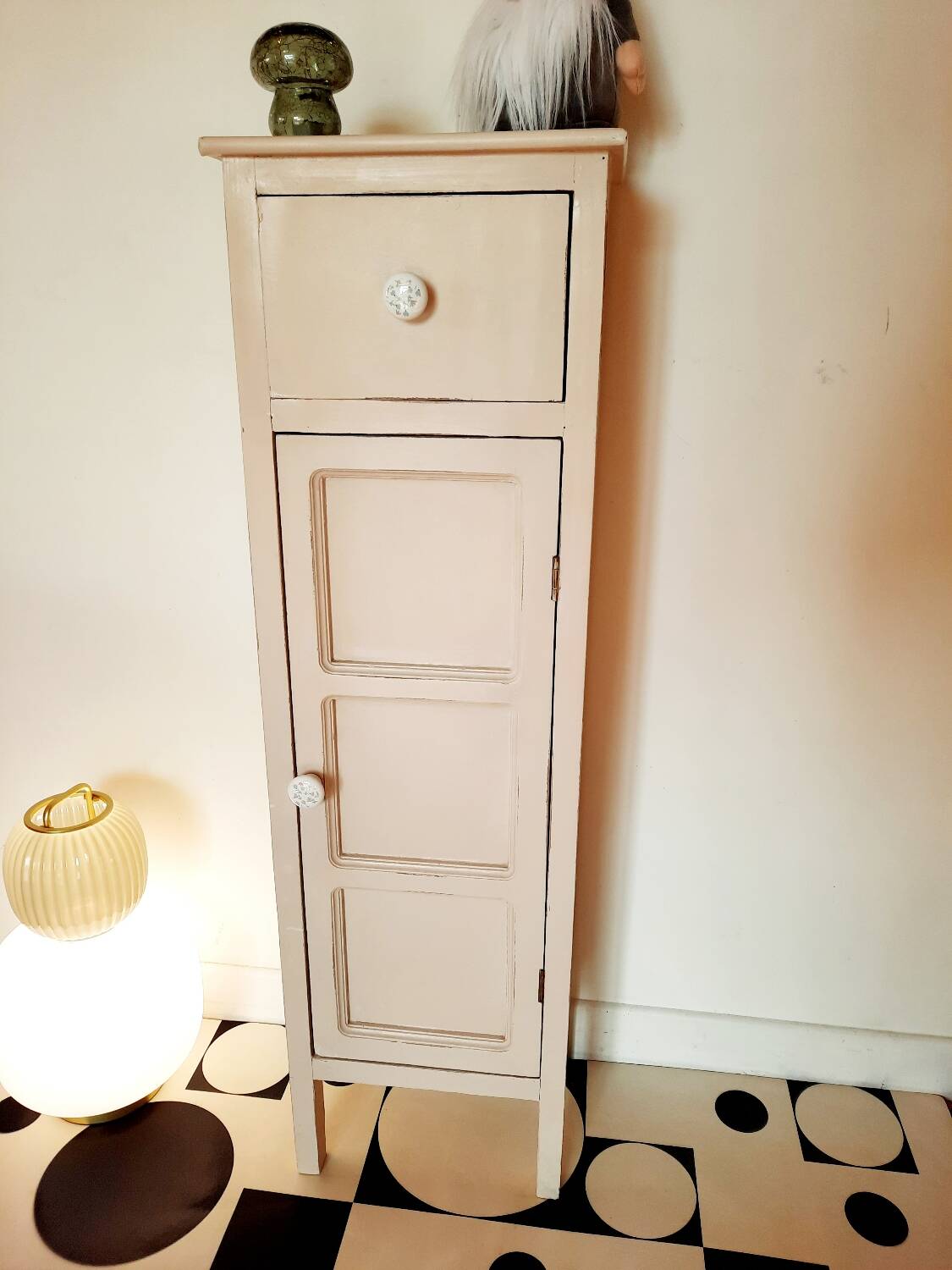 Antique tall cabinet painted white