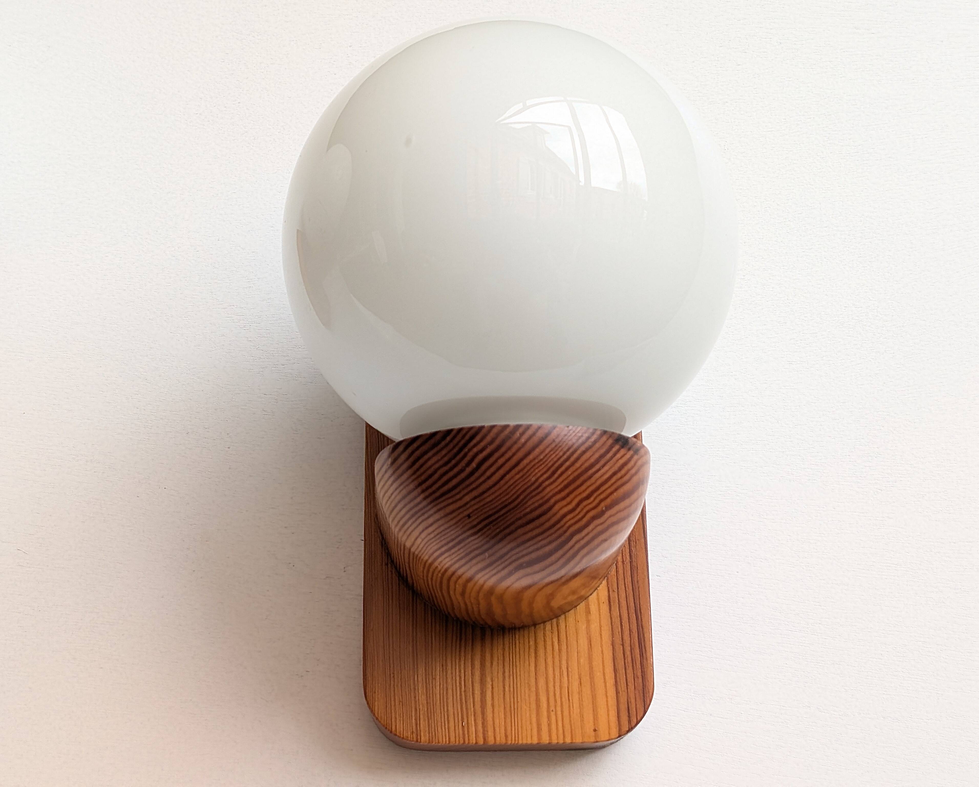 Pair of solid pine and opaline wall lights