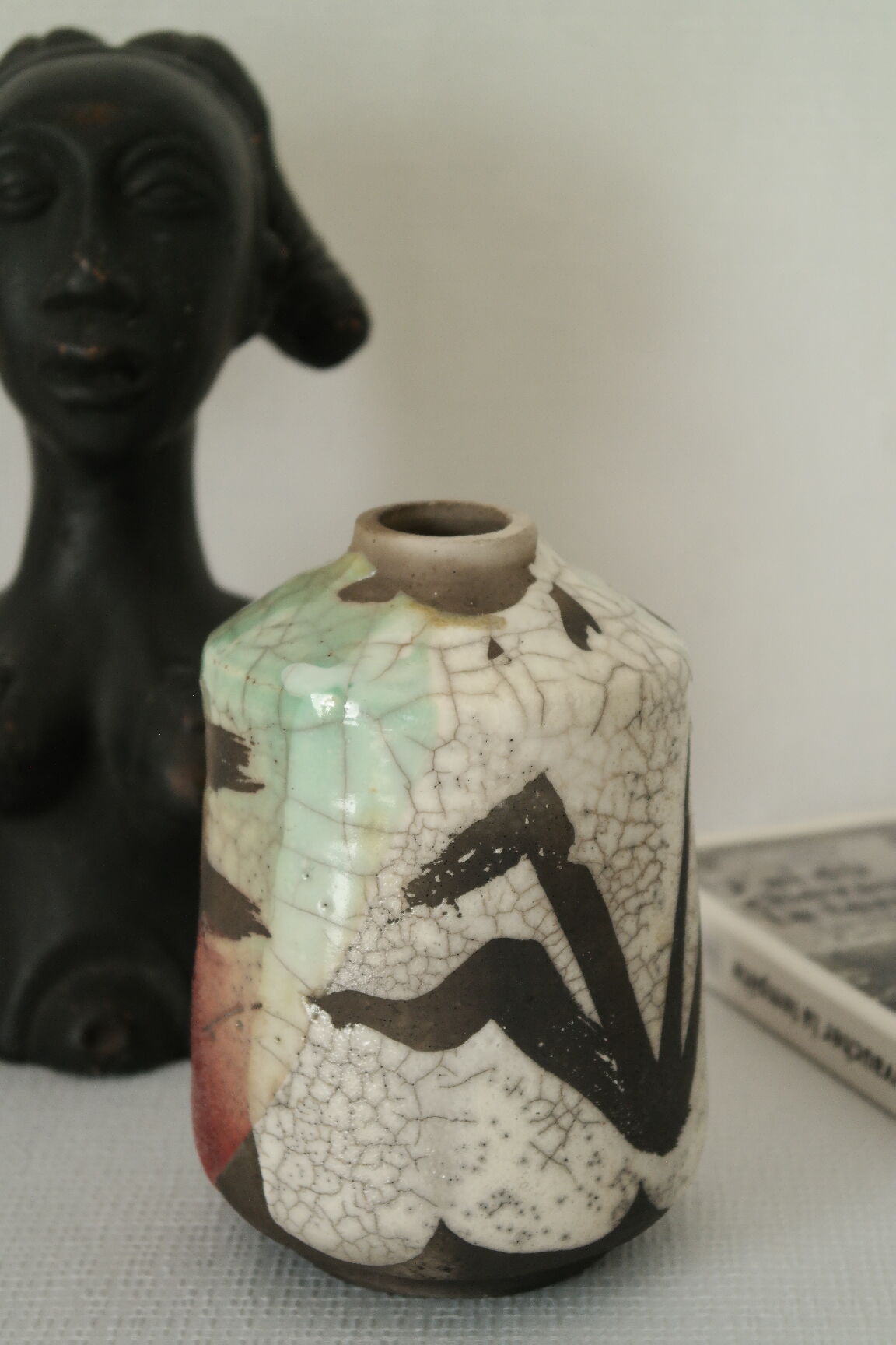 Polychrome raku vase