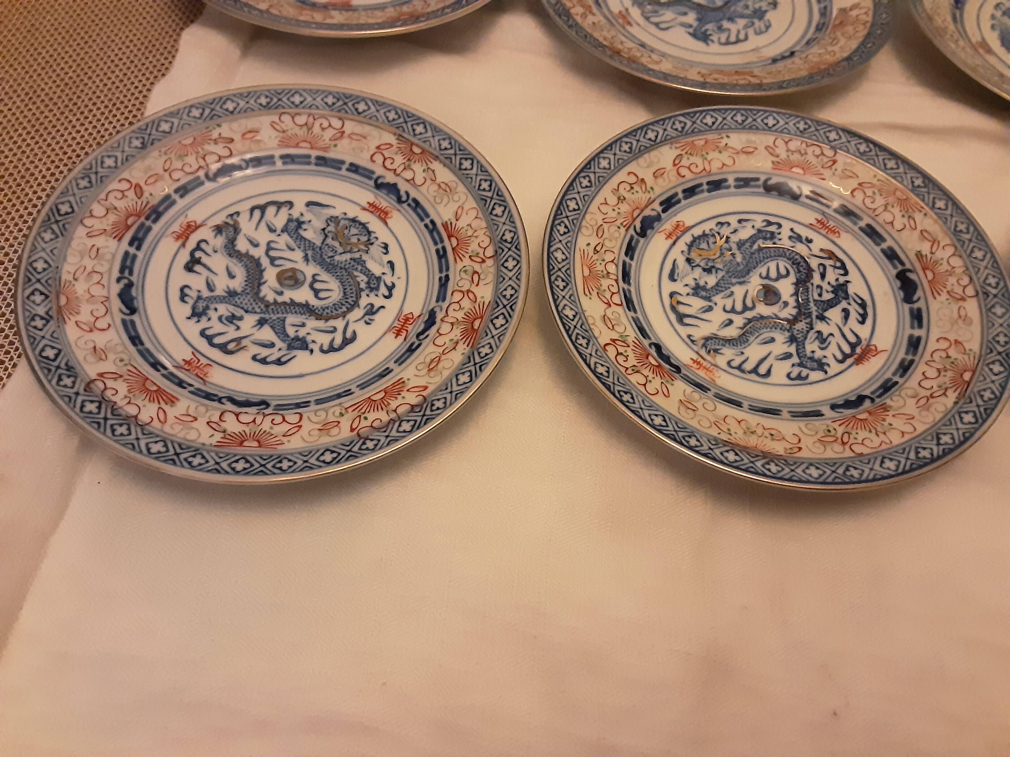 9 assiettes a dessert porcelaine asiatique   graines de riz chine dragon