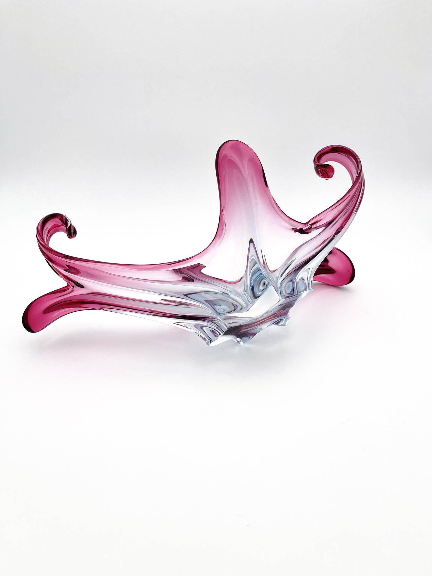 Large organic Murano sommerso bowl - Aquamarine blue and pink