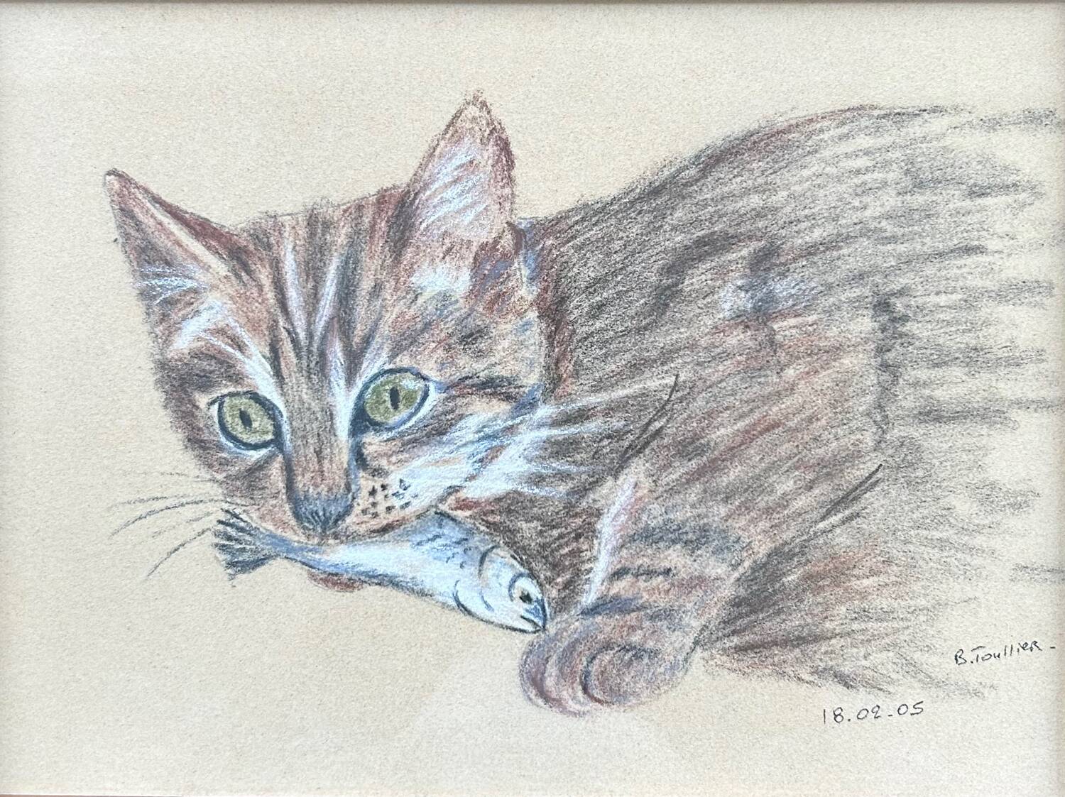 Charcoal tabby cat painting