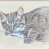 Charcoal tabby cat painting