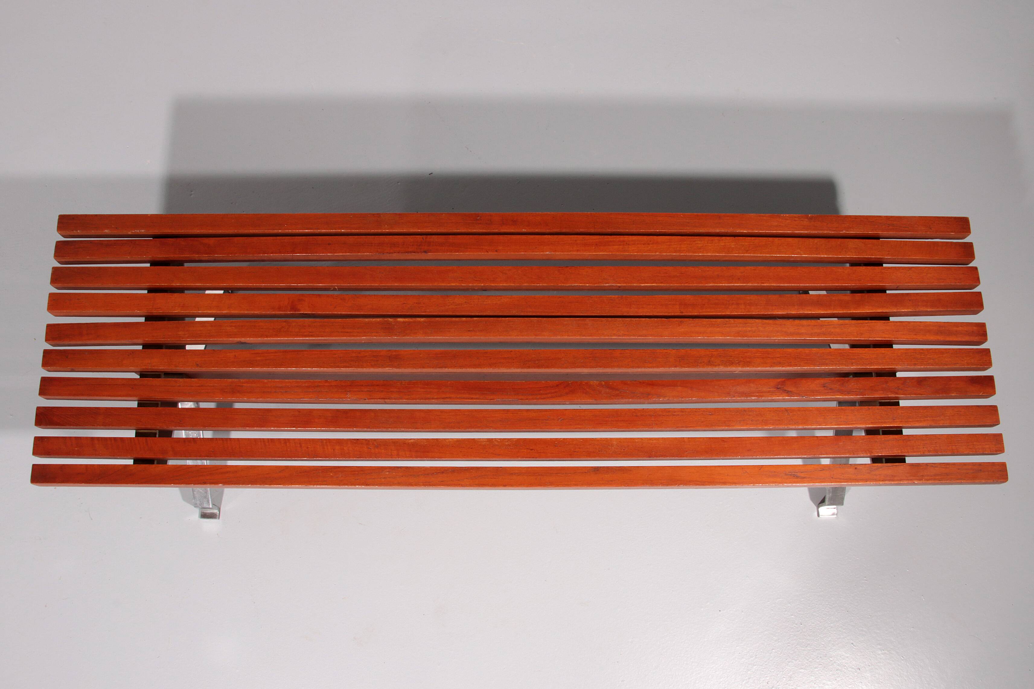 Italian teak and steel elegance bench from the 1960s