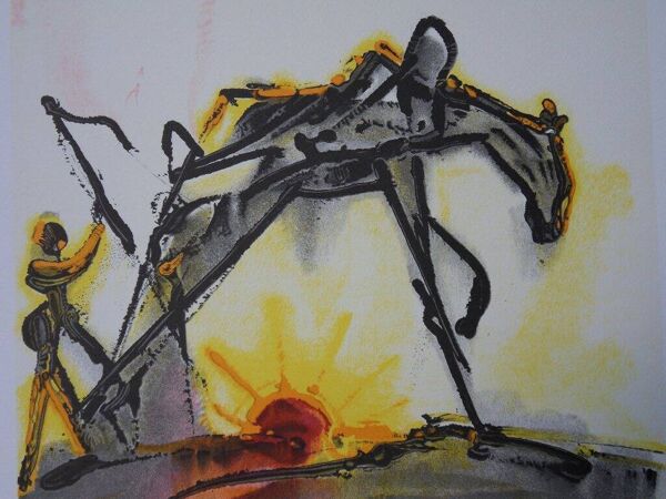 Salvador Dali : Les Chevaux, Le Cheval de Labeur - Lithographie signée