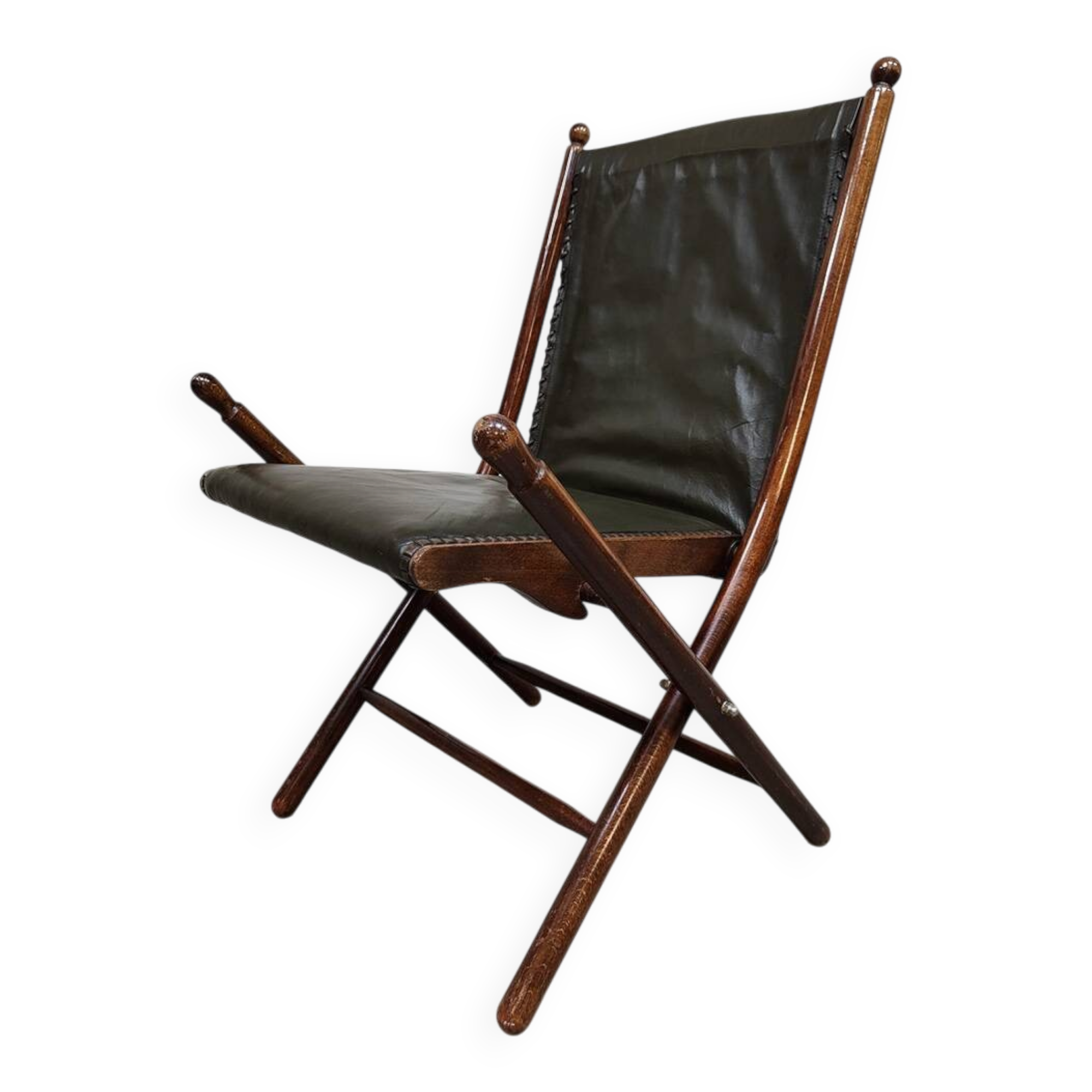 Vintage leather folding chair 'Campaign chair' 1950