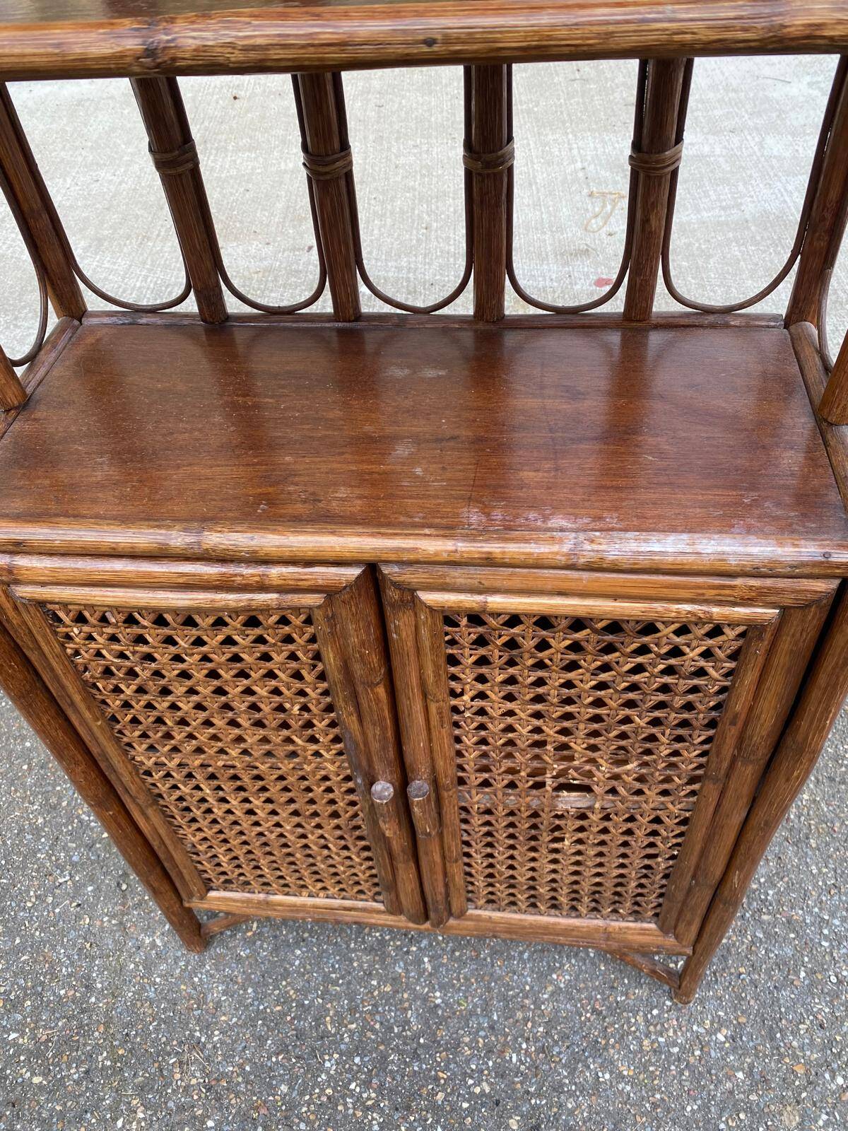 Étagère concave vintage large rotin et osier
