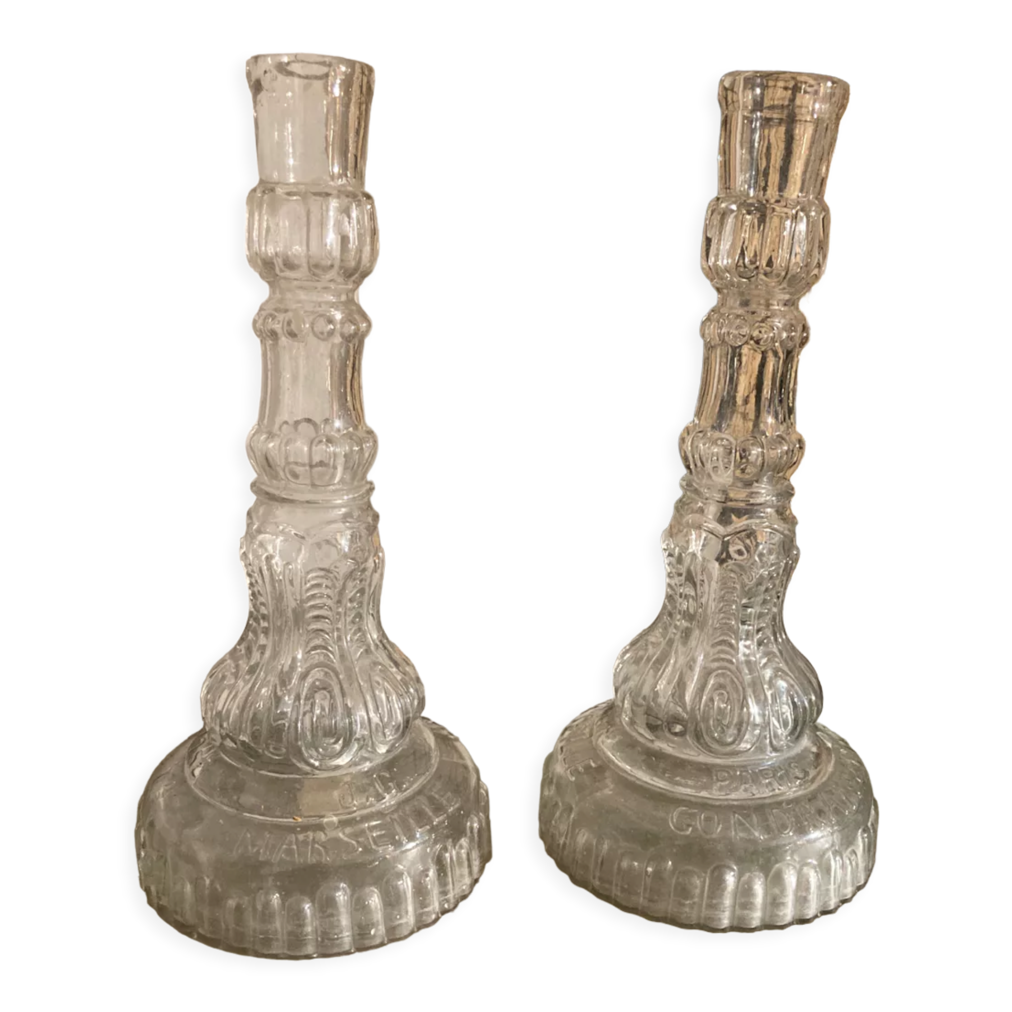 Pair of antique glass candle holders