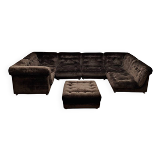 Italian vintage modular lounge sofa 'Chocolate brown'