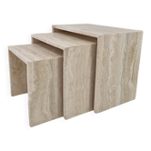 Italian 1980s Grooved Travertine Nesting Tables – Set of 3